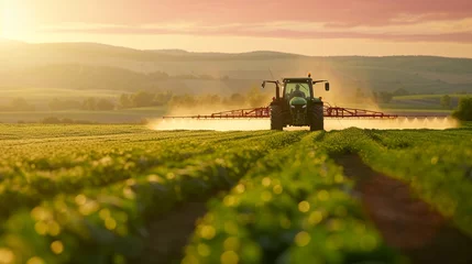  Farming tractor spraying plants in a field. © Ahtesham
