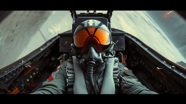 Fighter pilot, photo in fighter or jet cabin