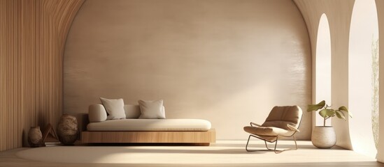 A contemporary living room featuring a comfortable couch and a stylish chair. The furniture is placed on a wooden panel background, enhancing the rooms modern aesthetic.