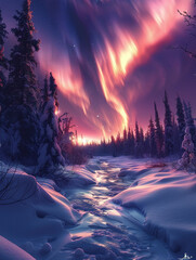 Magnificent northern lights in the night sky