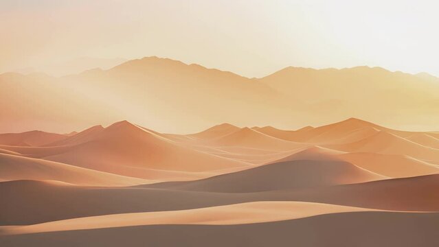 A muted pastel backlit sky against a landscape of bold desert dunes.
