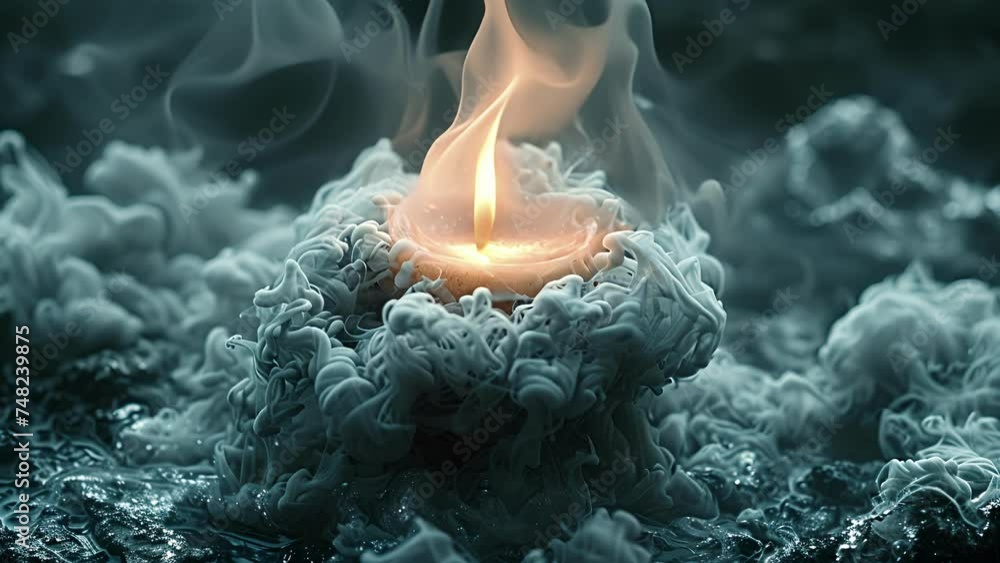 Poster Closeup of twisting smoke billowing from a candle showcasing the intricate patterns and textures of the dark gray swirls.