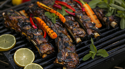 Grilled lamb ribs with fresh carrots lemon red