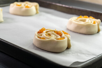 Puff Pastry Orang Jam Swirls. Pastry. food concept. diet