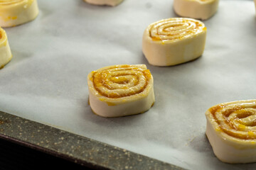 Puff Pastry Orang Jam Swirls. Pastry. food concept. diet