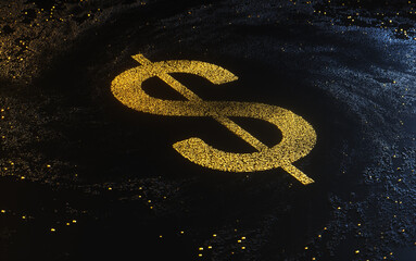 Dollar Money Logo. 3D Illustration of Gold Dollar Logo on the Black Digital Background.
