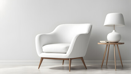 Obraz premium Inviting Copy Space Around Modern 3D White Wingback Armchair for Customization