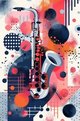 Une affiche abstraite d'un événement de jazz, couleurs pastel.