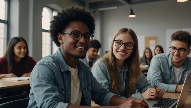 Smart Young Students Studying in University with Diverse Multiethnic Classmates, Happy Scholars Collaborate on a Software Project, Applying Knowledge to Acquire Academic Skills in Class