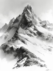 Graphic Pencil Sketch of a Mountain Landscape with Rocky Peaks Generative AI