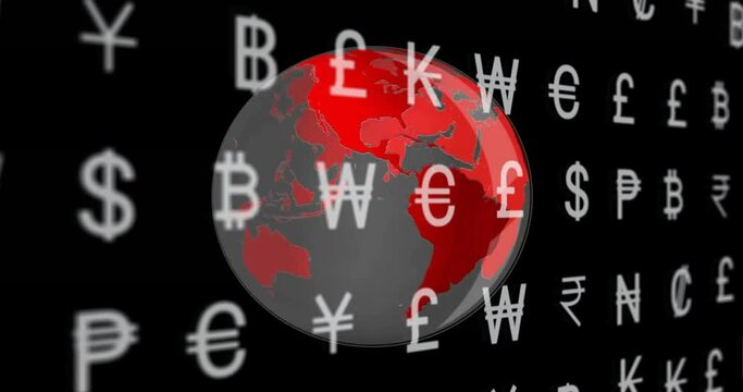 Animation of financial currency symbols over globe