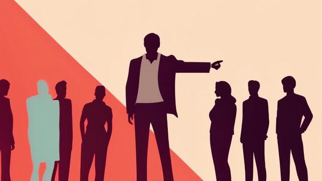 A person pointing away from a group in a condescending manner. Psychology art concept. .