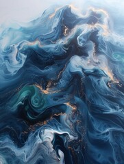 Abstract Waves of Blue and Green Fluid Art Generative AI