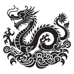 tatuaje negro de Dragon chino por el año nuevo chino en silueta