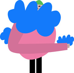 Modern artwork. Man dressed weird blue-pink outfit. Cute character against white background. Cartoon style. Hand drawn Vector illustration. Concept of self expression, fashion, style, creative vision.