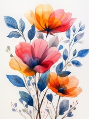 Watercolor Logo of Nature with Flowers and Leaves on White Background Generative AI