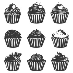 Silhouette muffin cake food black color only - obrazy, fototapety, plakaty