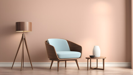 Elegant 3D Accent Chair. Wooden Floor Setting with Clean Background. Inviting Atmosphere for Advertisement, Poster