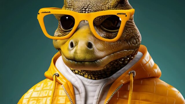 Close up of a lizard wearing sunglasses. Great for summer designs.
