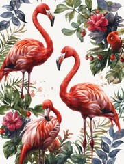 Pink Flamingos in Watercolor Illustration Generative AI