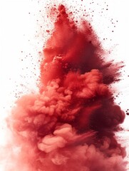 Vibrant Maroon Paint Splashes and Dry Powder Pigments on White Background Generative AI