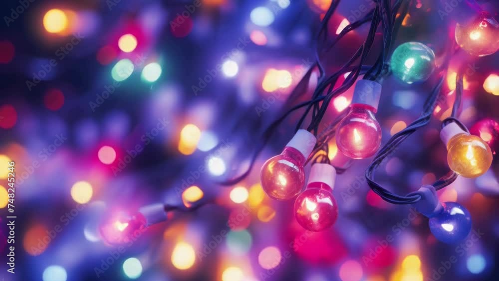Poster a close up view of a string of lights. perfect for holiday decorations.