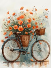 Fototapeta na wymiar Vintage Bicycle with a Bouquet of Flowers Generative AI