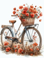 Fototapeta na wymiar Vintage Bicycle with a Bouquet of Flowers Generative AI