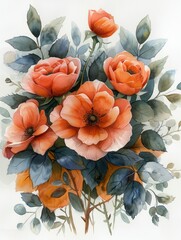 Fototapeta premium Pink Garden Roses Watercolor Arrangement Generative AI