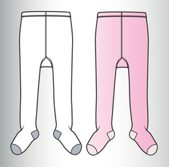 Tights Vector Technical Drawing, Seamless Leggings Stockings flat sketch.