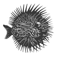 Silhouette pufferfish animal blow black color only full body