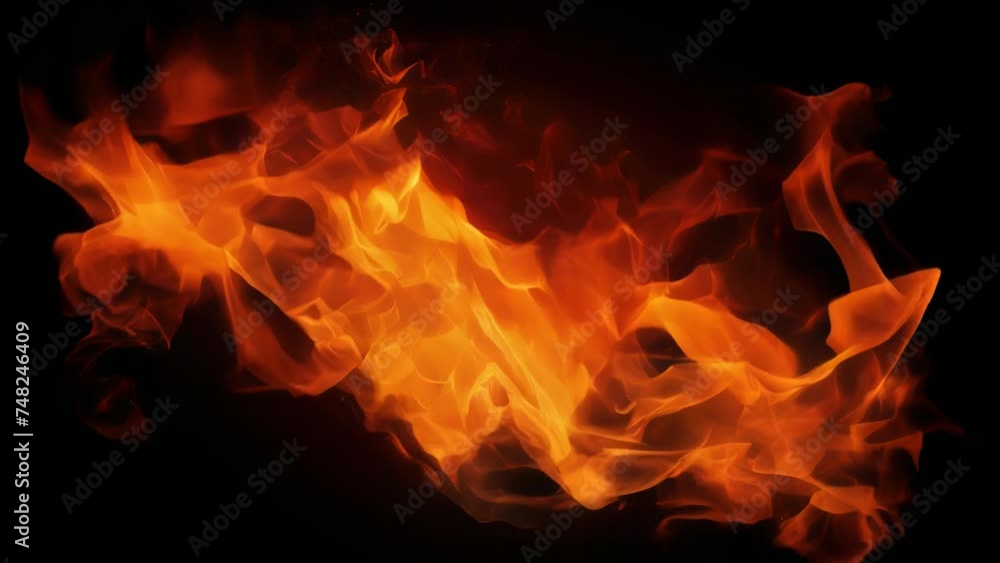 Poster Close up view of a fire burning on a black background. Ideal for adding a dramatic touch to design projects.