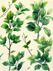 Green Leaf Branches Watercolor Illustration for Elegant Wedding Stationary Generative AI