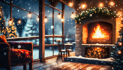 Christmas fireplace with christmas tree