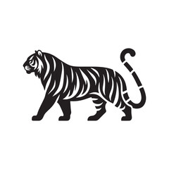 Roaring Tiger: Majestic Silhouette - Capturing the Power and Majesty of the Jungle's Fierce Predator in Bold Form. Tiger Vector, Tiger Illustration. Tiger Silhouette.