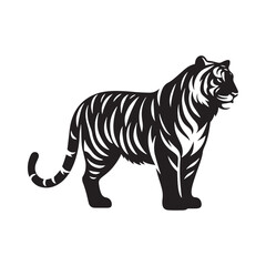 Roaring Tiger: Majestic Silhouette - Capturing the Power and Majesty of the Jungle's Fierce Predator in Bold Form. Tiger Vector, Tiger Illustration. Tiger Silhouette.