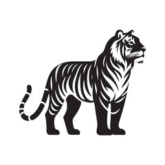 Roaring Tiger: Majestic Silhouette - Capturing the Power and Majesty of the Jungle's Fierce Predator in Bold Form. Tiger Vector, Tiger Illustration. Tiger Silhouette.