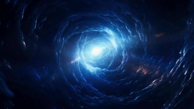 A dark blue spiral with a bright light in the middle. Suitable for abstract backgrounds.