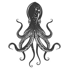 Silhouette squid animal black color only full body