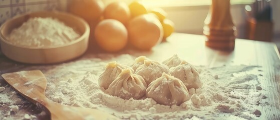 Making dumplings on the table