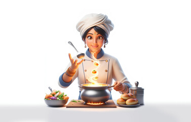 Indian Female Cook Chef Cooking With Magic
