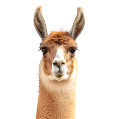 Close up of Llama animal isolated on white or transparent background
