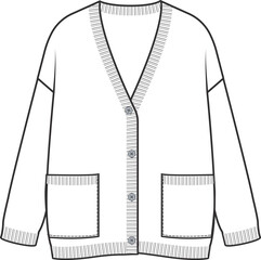 CARDIGAN design technical drawing for girls. Vector flat sketch for designer fashion collection. Cardigan clothing design template.