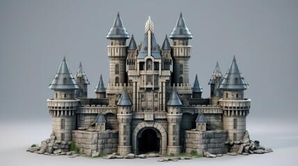 Obraz premium A magnificent castle with intricate details and a grand entrance. The castle is surrounded by a moat and has several towers and turrets.