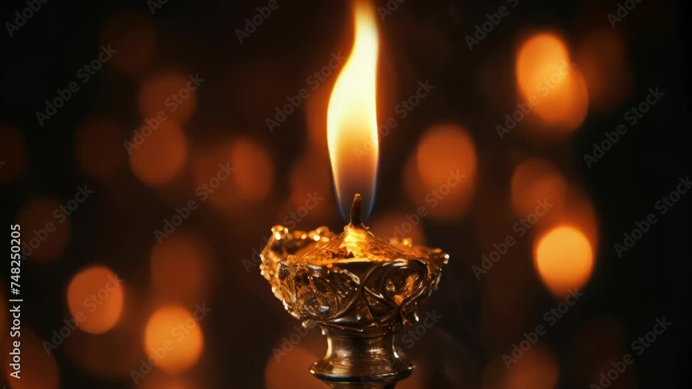 Poster A single lit candle in a dark room, creating a warm glow. Suitable for various projects.
