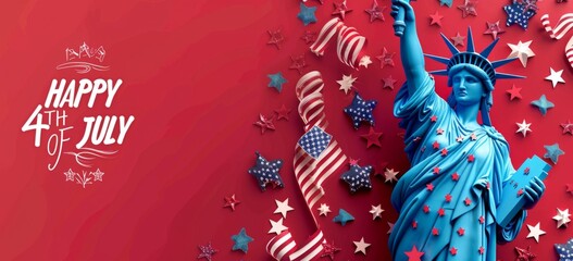 HAPPY 4TH OF JULY background in the style of minimalist sculptures Generative AI - obrazy, fototapety, plakaty