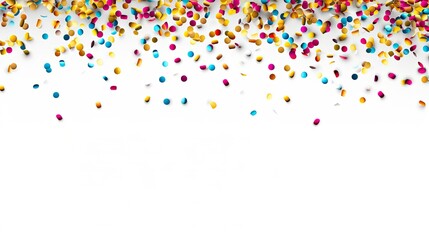 Colorful confetti falling on white background. Festive background for your holiday designs.