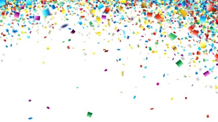 Colorful confetti falling on white background. Festive background for birthday, anniversary, celebration, holiday, party, new year.