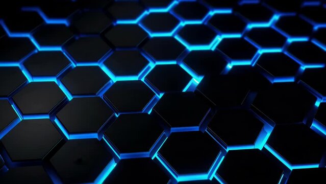 Abstract background with black and blue hexagons. Suitable for graphic design projects.