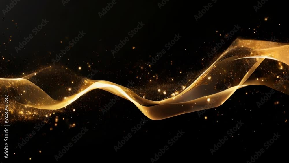 Poster elegant black background with a shimmering gold wave. perfect for luxury design projects.